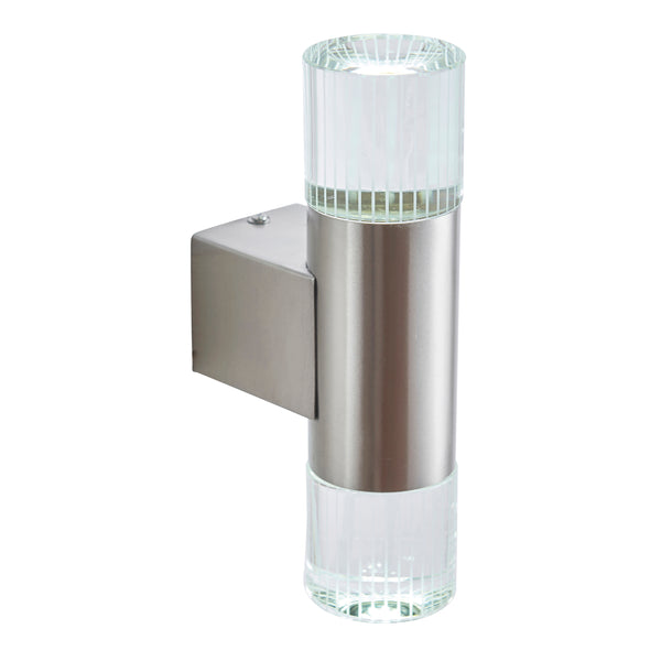 Grant 2 Light Outdoor Wall Light in Stainless Steel with Crystal Diffusers – Modern IP44-Rated LED Wall Sconce for Patios, Gardens & Entrances.