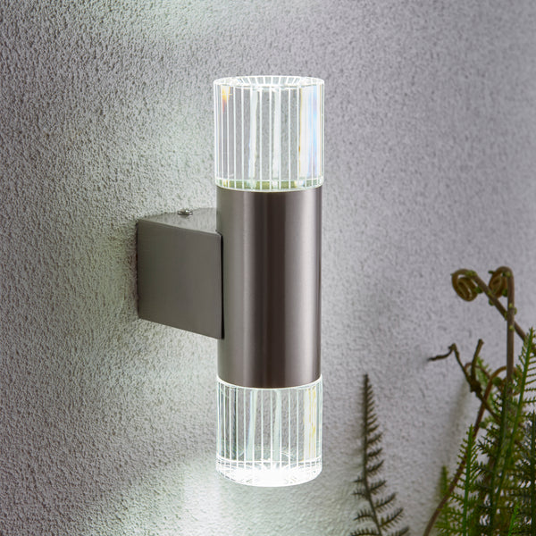 Grant 2 Light Outdoor Wall Light in Stainless Steel with Crystal Diffusers