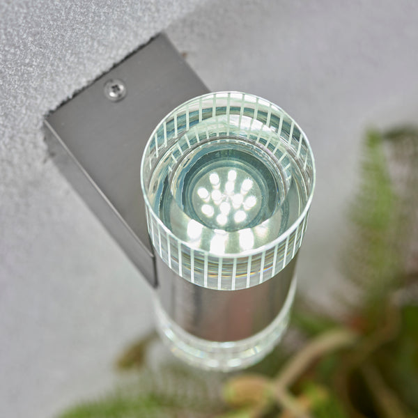 Grant 2 Light Outdoor Wall Light in Stainless Steel with Crystal Diffusers