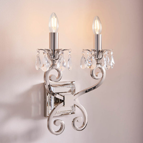 Oksana 2 Light Wall Light in Polished Nickel