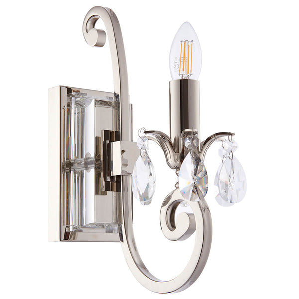 Endon Oksana 1 Light Wall Sconce in Polished Nickel with Faceted Lead Crystal Droplets – Elegant Dimmable E14 LED-Compatible Wall Light, Perfect for Classic & Modern Interiors