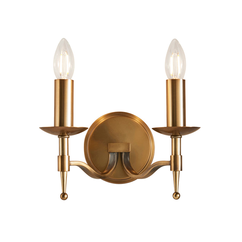 Endon Stanford 2 Light Wall Sconce in Antique Brass – Classic Twin Arm Dimmable E14 LED-Compatible Wall Light, Ideal for Traditional & Contemporary Interiors