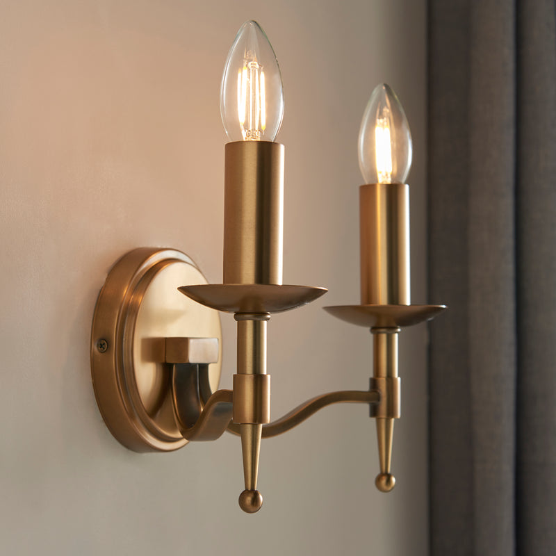 Stanford 2 Light Wall Light in Antique Brass