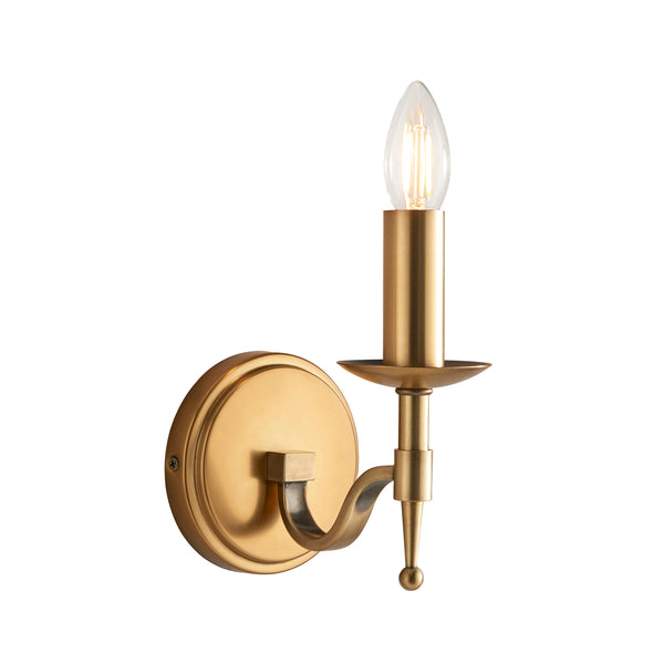 Endon Stanford 1 Light Wall Sconce in Antique Brass – Elegant Single Arm Dimmable E14 LED-Compatible Wall Light, Ideal for Traditional & Modern Interiors