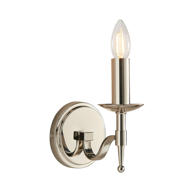 Endon Stanford 1 Light Wall Sconce in Polished Nickel – Elegant Single Arm Dimmable E14 LED-Compatible Wall Light, Perfect for Traditional & Modern Interiors