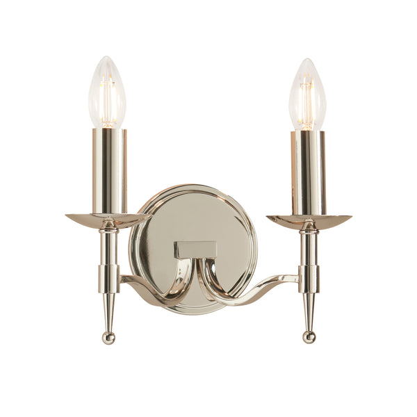 Endon Stanford 2 Light Twin Arm Wall Sconce in Polished Nickel – Elegant Dimmable E14 LED-Compatible Wall Light for Traditional & Modern Interiors