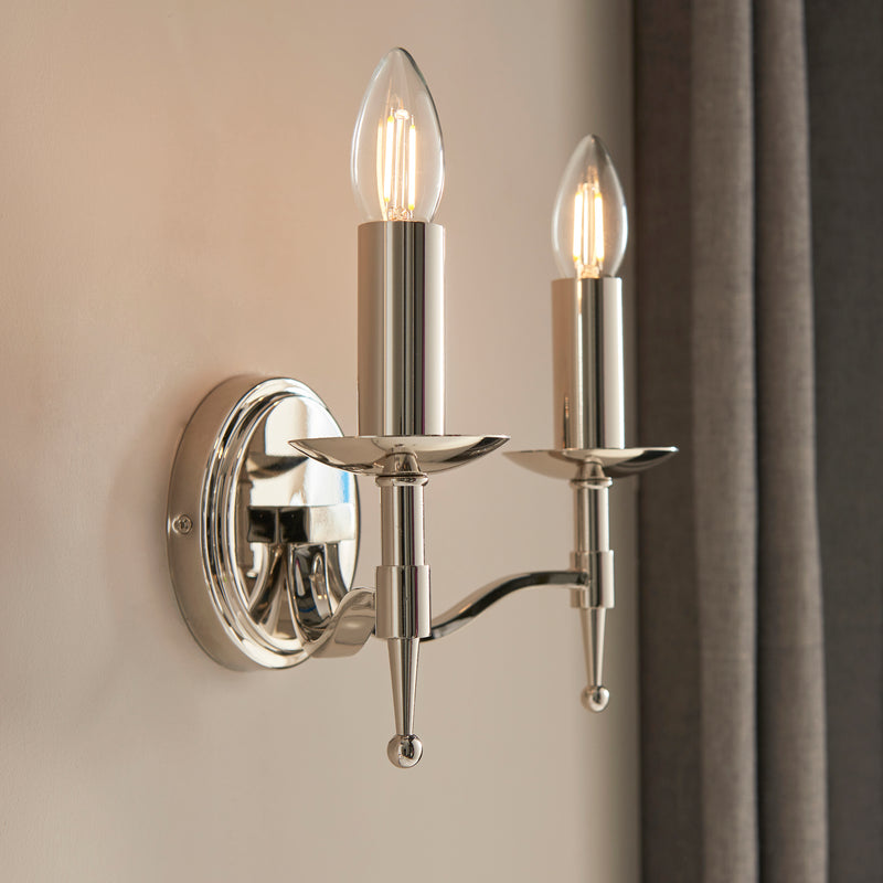 Stanford 2 Light Wall Light in Polished Nickel