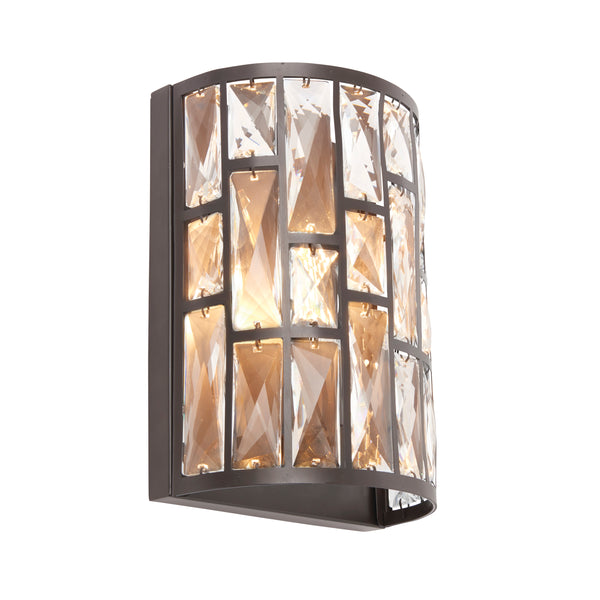 Belle 1 Light Wall Sconce in Dark Bronze with Faceted Crystal Tiers – Classic Decorative Wall Light for Elegant Interiors.