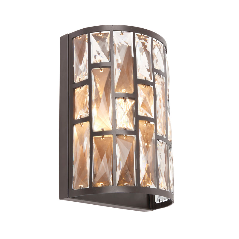 Belle 1 Light Wall Sconce in Dark Bronze with Faceted Crystal Tiers – Classic Decorative Wall Light for Elegant Interiors.