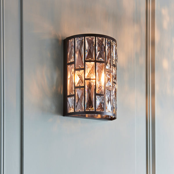 Belle 1 Light Wall Sconce in Dark Bronze with Faceted Crystal Tiers