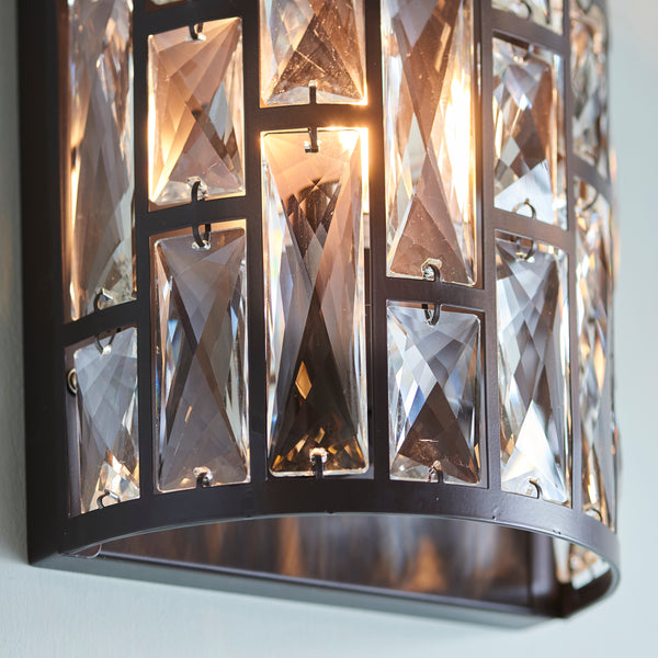 Belle 1 Light Wall Sconce in Dark Bronze with Faceted Crystal Tiers