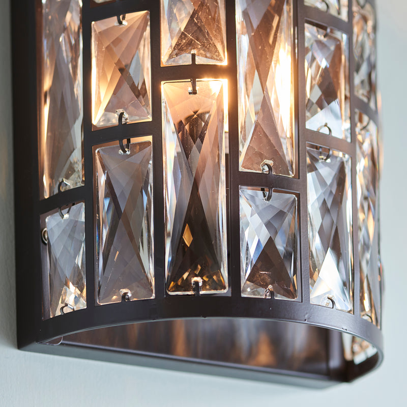 Belle 1 Light Wall Sconce in Dark Bronze with Faceted Crystal Tiers