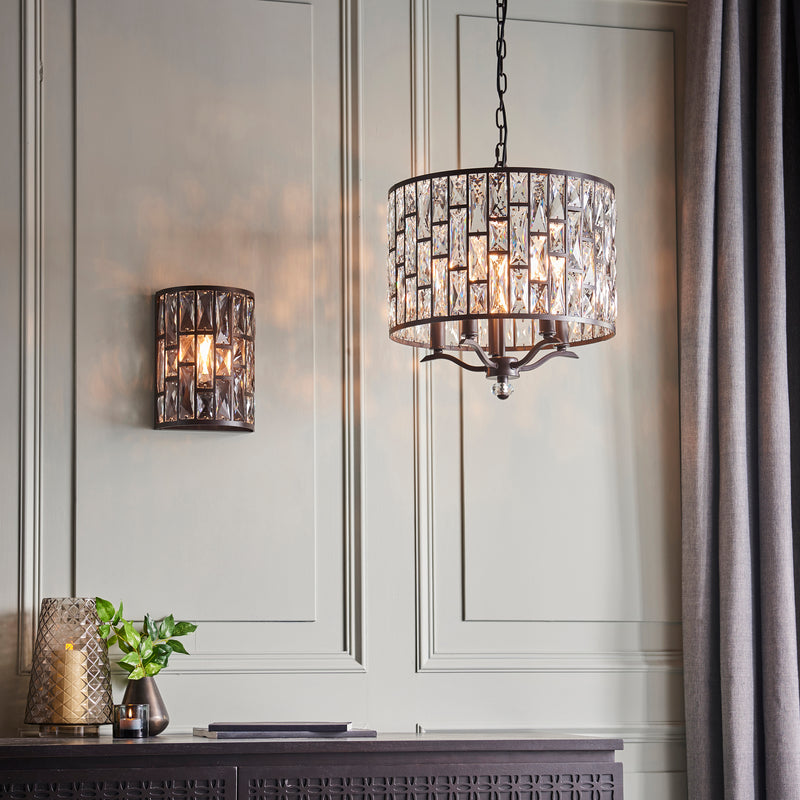 Belle 1 Light Wall Sconce in Dark Bronze with Faceted Crystal Tiers