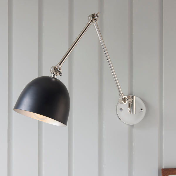 Lehal Swing Arm Wall Light in Polished Nickel with Matt Black Shade