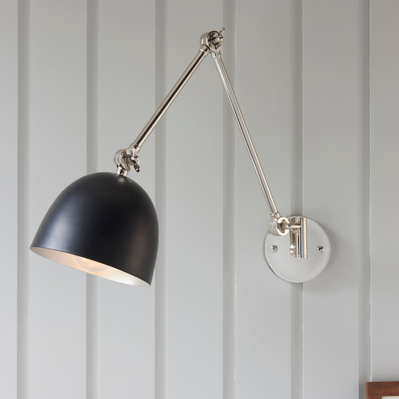 Lehal Swing Arm Wall Light in Polished Nickel with Matt Black Shade