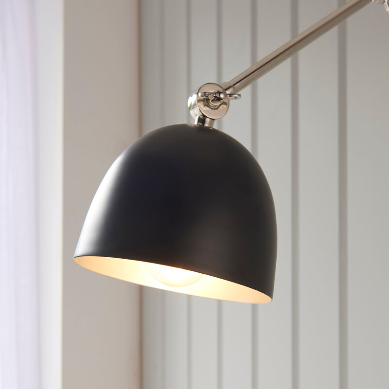 Lehal Swing Arm Wall Light in Polished Nickel with Matt Black Shade