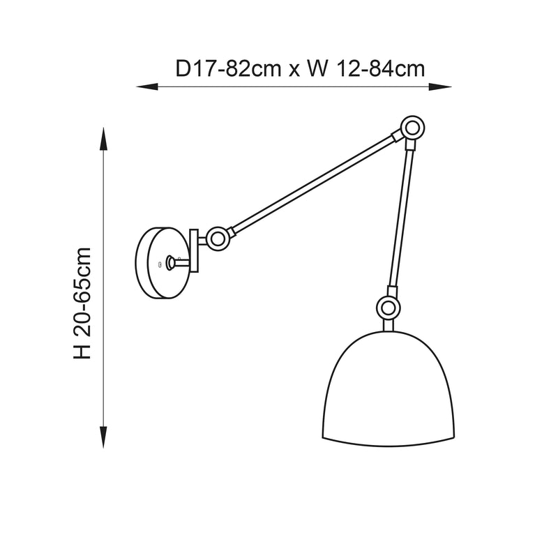 Lehal Swing Arm Wall Light in Polished Nickel with Matt Black Shade