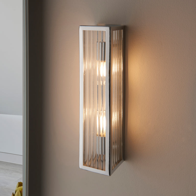 Newham 2 Light Bathroom Wall Light in Chrome with Clear Ribbed Glass