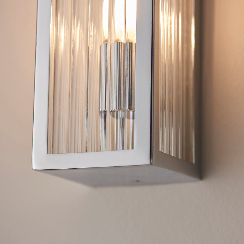 Newham 2 Light Bathroom Wall Light in Chrome with Clear Ribbed Glass