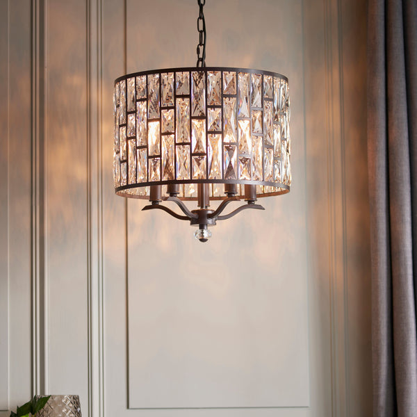 ndoncollection belle-5-light-ceiling pendant chandelier in dark bronze and clear crystal glass product code 69390