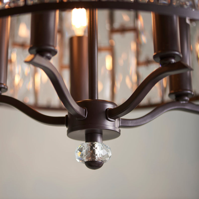 ndoncollection belle-5-light-ceiling pendant chandelier in dark bronze and clear crystal glass product code 69391