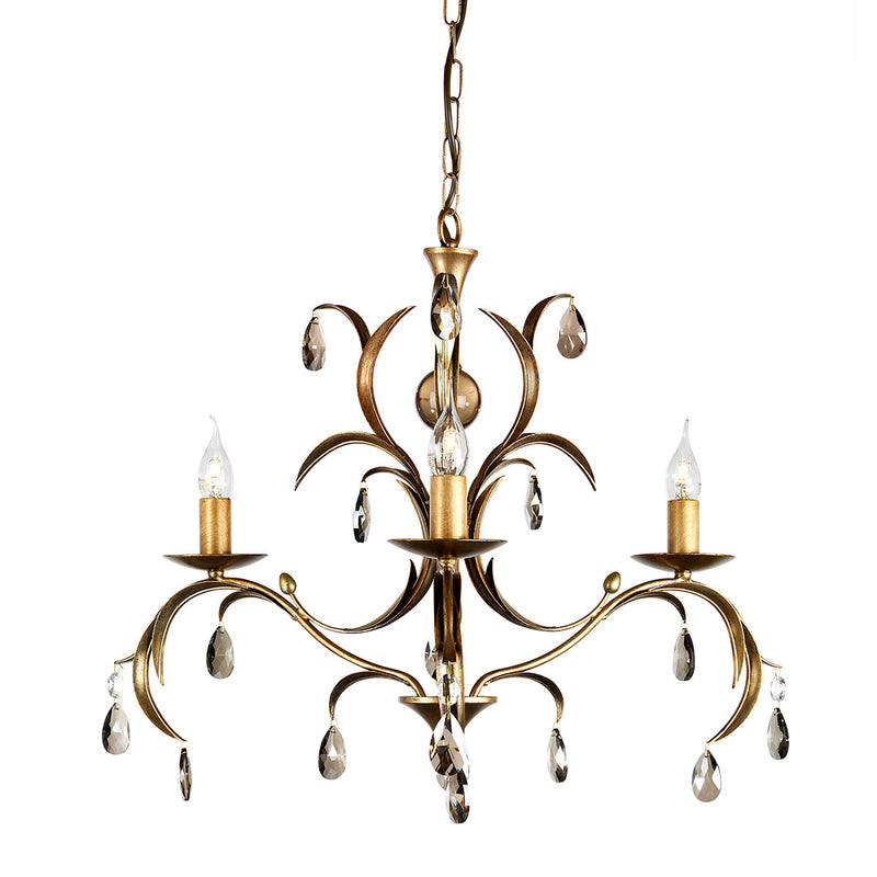 This Elstead Lily Italian style 3 light chandelier in metallic bronze finish with smoked cut glass drops is handmade in England. An exclusive design hand-finished to the highest quality.