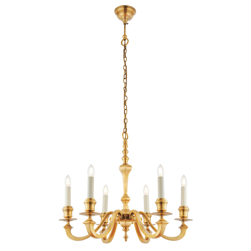 The Fenbridge 6 light pendant by our Interiors 1900 range is a classic candelabra design, made from solid brass with gloss cream candle drips. This fitting is dimmable and is compatible with LED bulbs. Matching items are available.