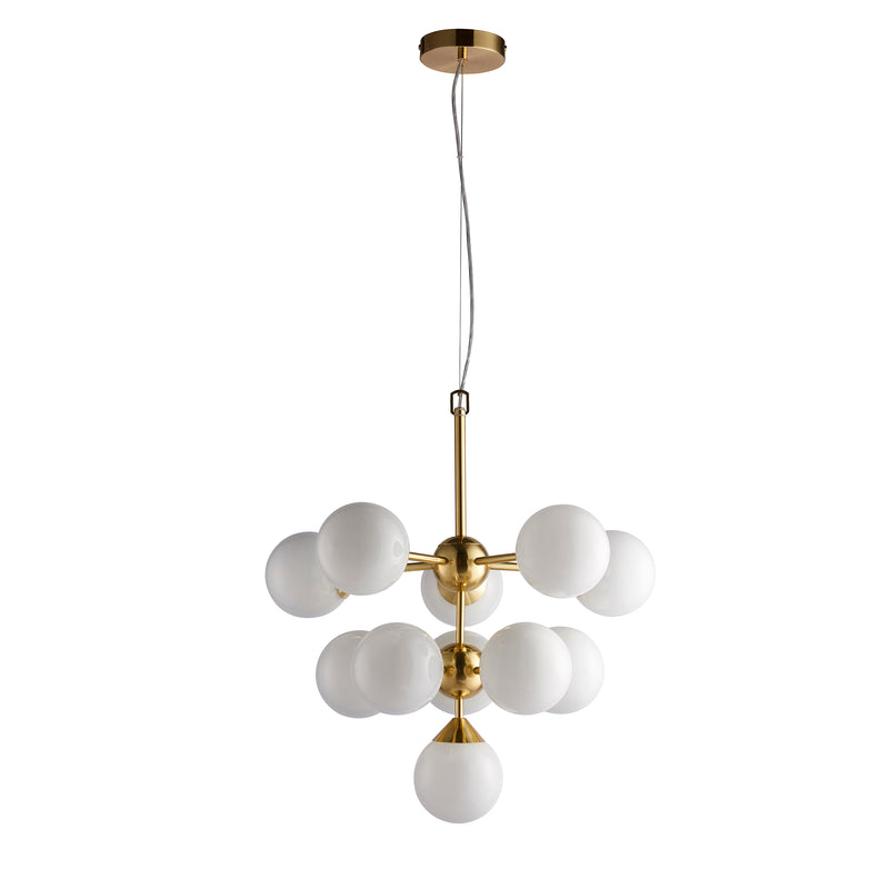 Endon Oscar 11 Light 76500 Chandelier Finished In Brushed Brass With White Glass Shades £189.99