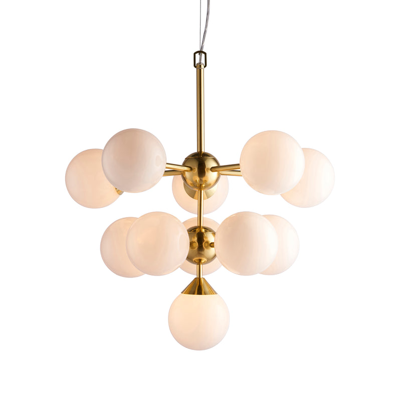 Endon Oscar 11 Light 76500 Chandelier Finished In Brushed Brass With White Glass Shades £189.99