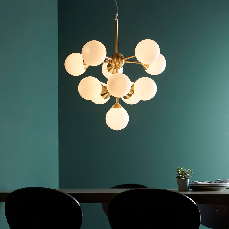 Endon Oscar 11 Light 76500 Chandelier Finished In Brushed Brass With White Glass Shades £189.99