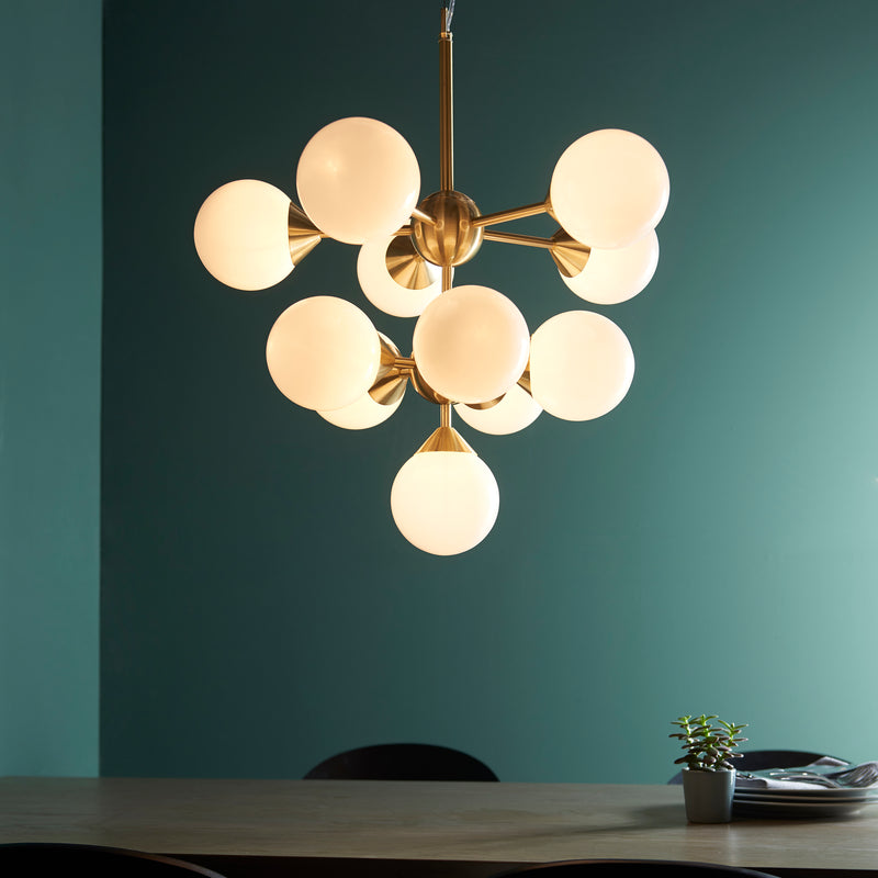 Endon Oscar 11 Light 76500 Chandelier Finished In Brushed Brass With White Glass Shades £189.99