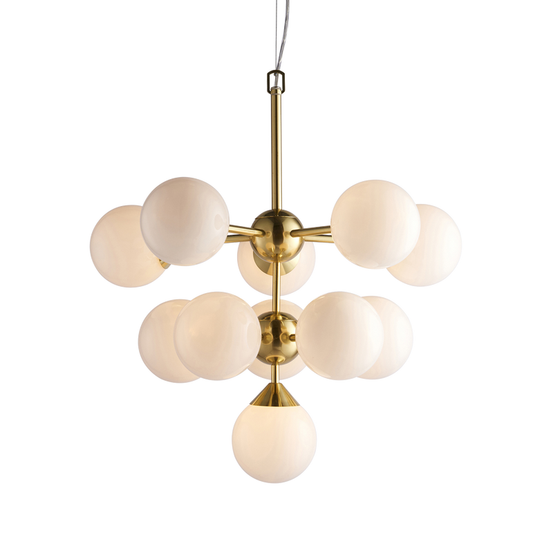 Endon Oscar 11 Light 76500 Chandelier Finished In Brushed Brass With White Glass Shades