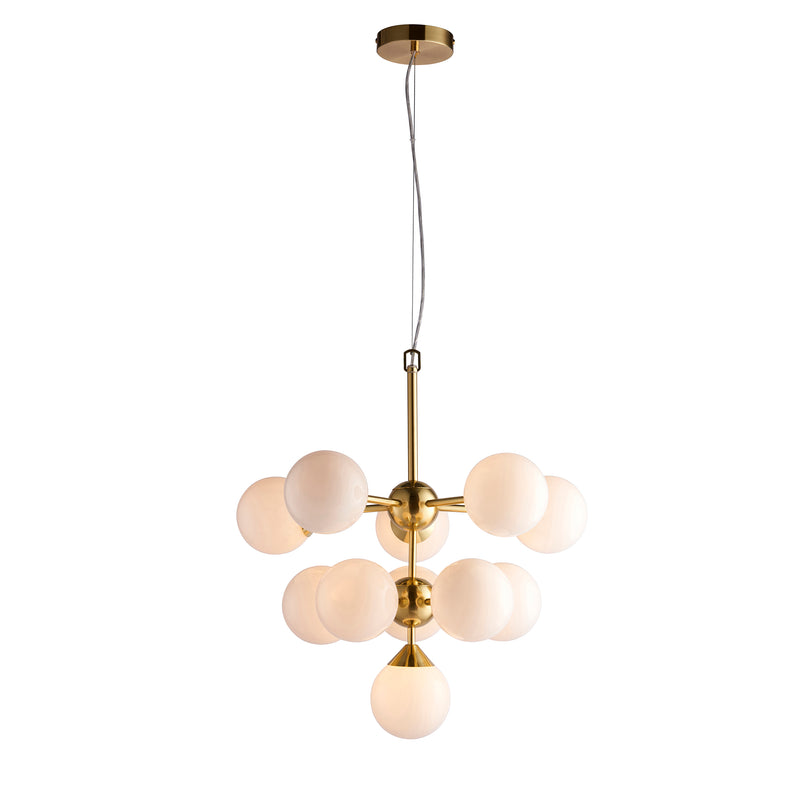 Endon Oscar 11 Light 76500 Chandelier Finished In Brushed Brass With White Glass Shades £189.99