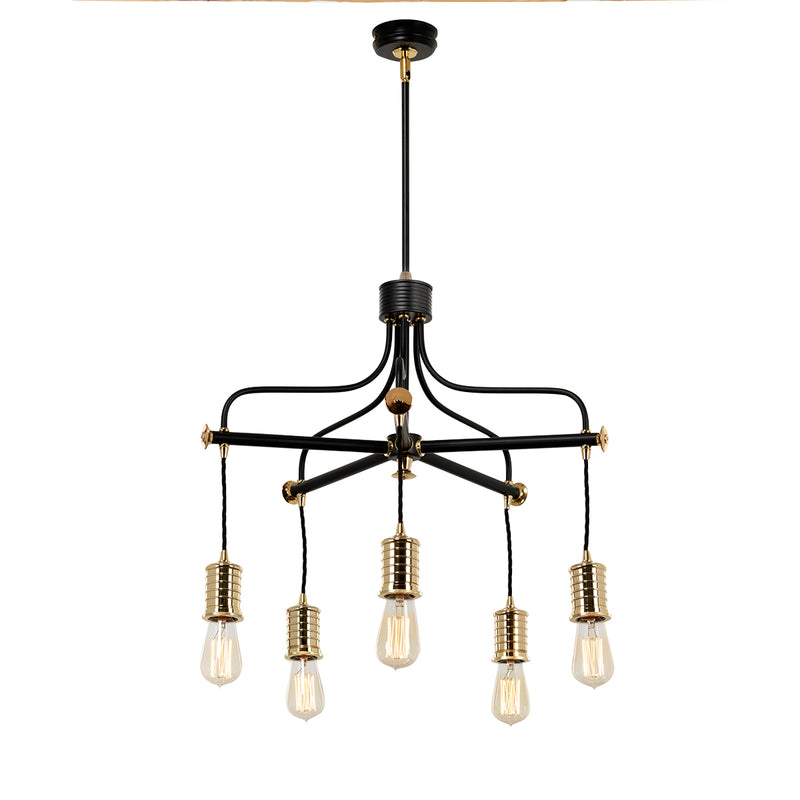 Elstead Douille 5-Light Multi Arm Pendant Black Polished Brass